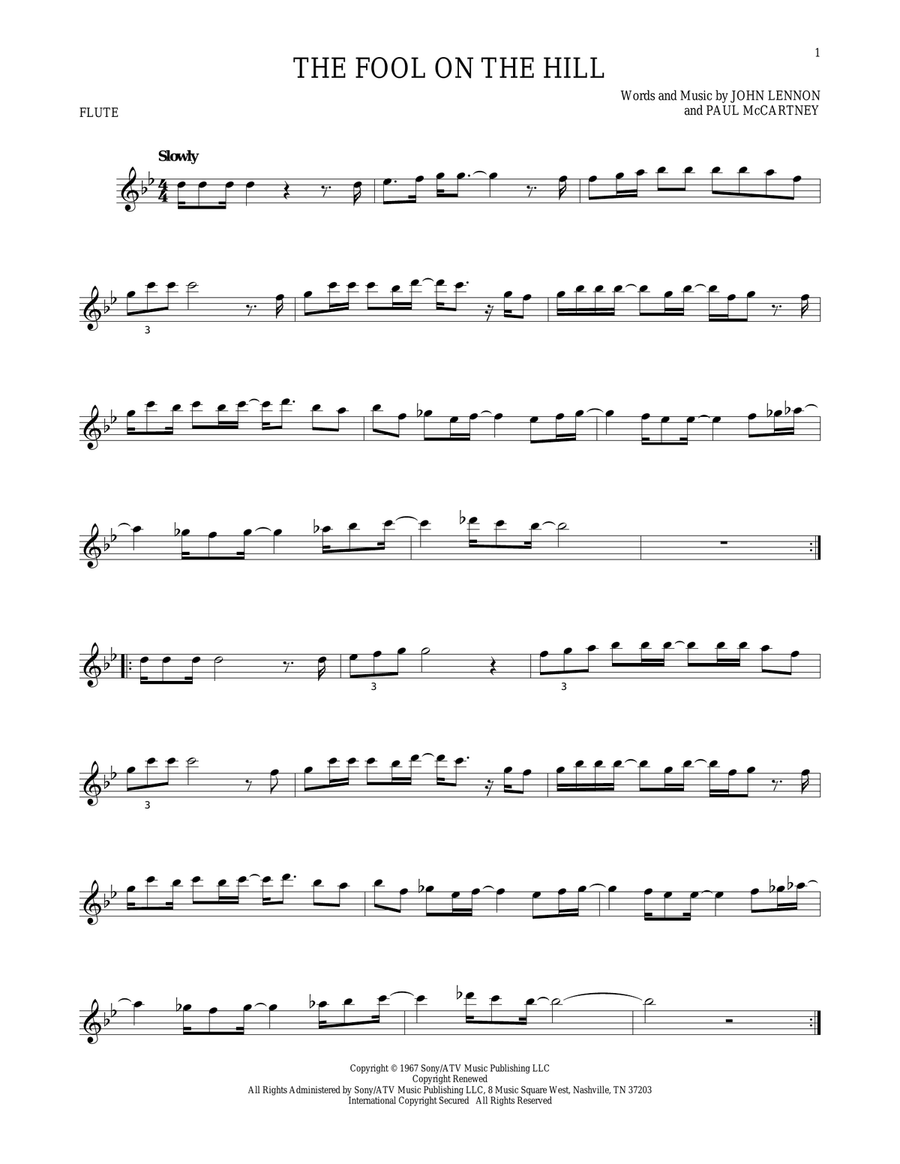 The Fool On The Hill The Fool On The Hill Flute Solo scores gallery preview page 1
