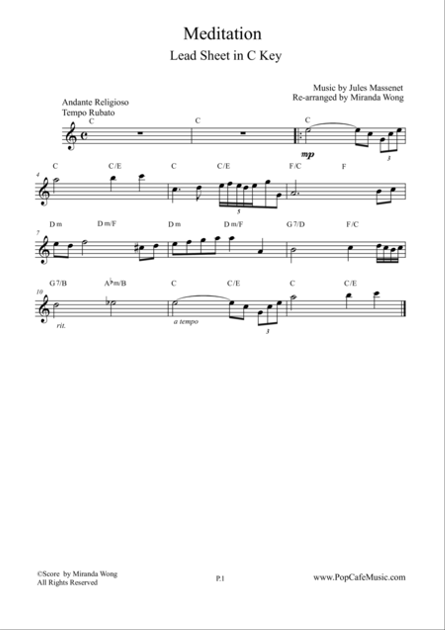 Meditation (from Thais) - Violin Solo in C Key String Duet scores gallery preview page 1