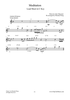 Book cover for Meditation (from Thais) - Violin Solo in C Key