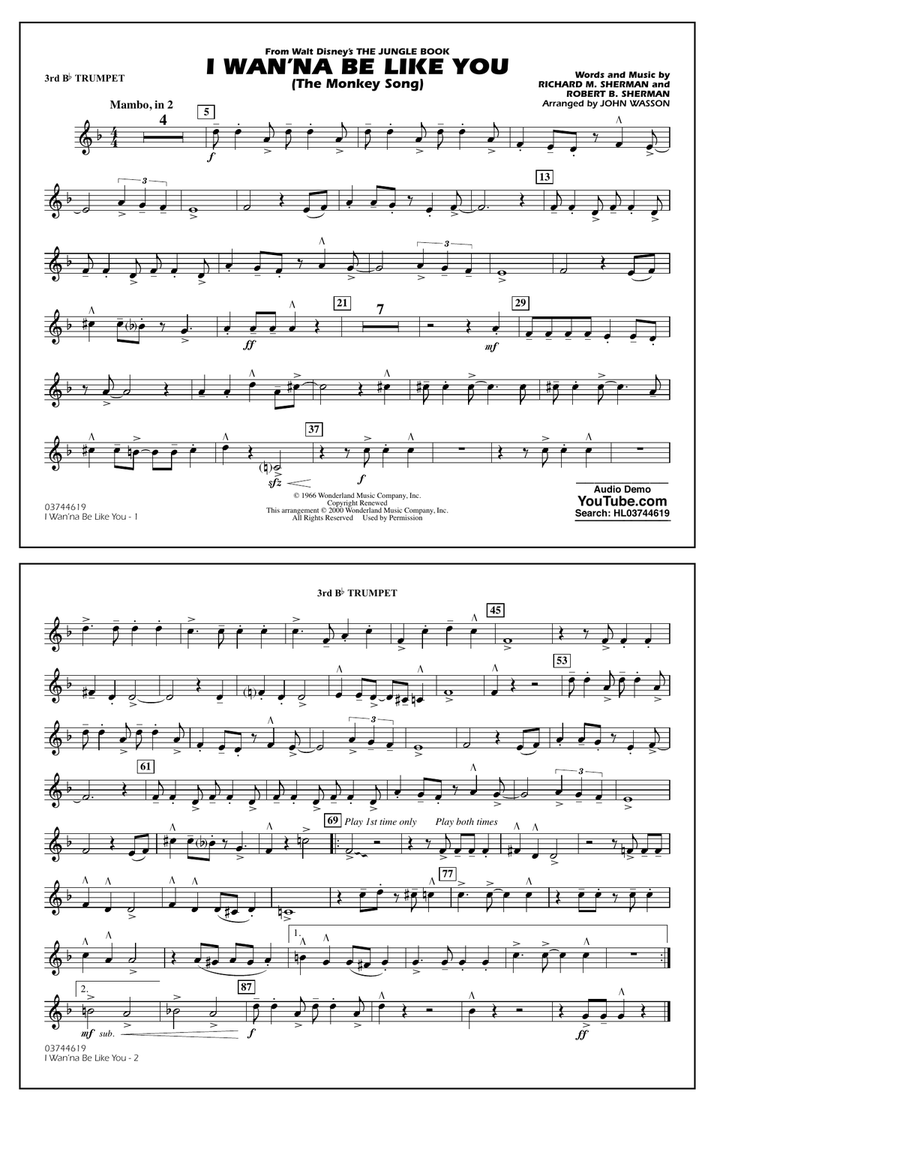 I Wan'na Be Like You - 3rd Bb Trumpet Marching Band scores gallery preview page 1