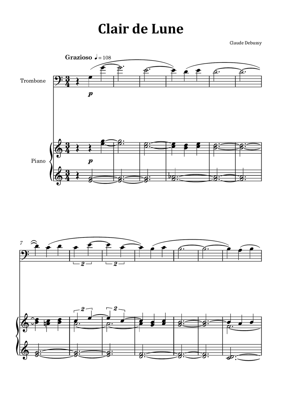 Clair de Lune by Debussy - Trombone Solo by Claude Debussy Chamber Music - Digital Sheet Music