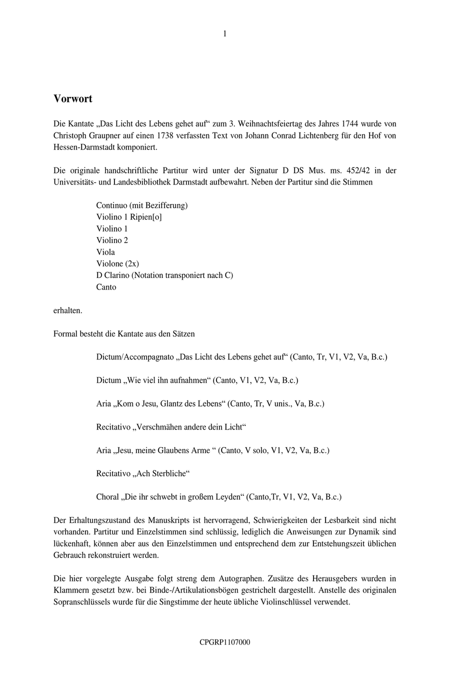 Graupner Christoph Cantata Das Licht des Lebens gehet auf GWV 1107/44 Large Ensemble scores gallery preview page 3