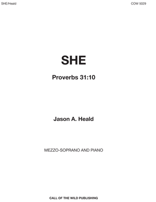 Book cover for "She", Proverbs 31:10, for voice and piano