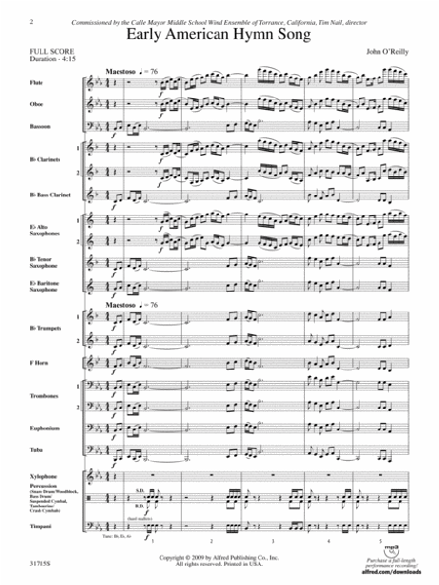 Early American Hymn Song: Score Concert Band scores gallery preview page 2