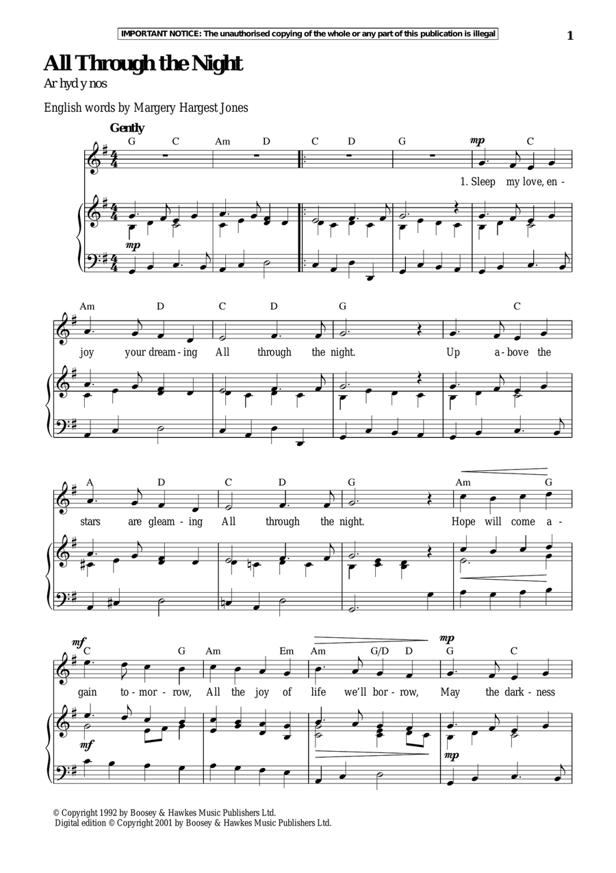 All Through The Night Piano, Vocal scores gallery preview page 1