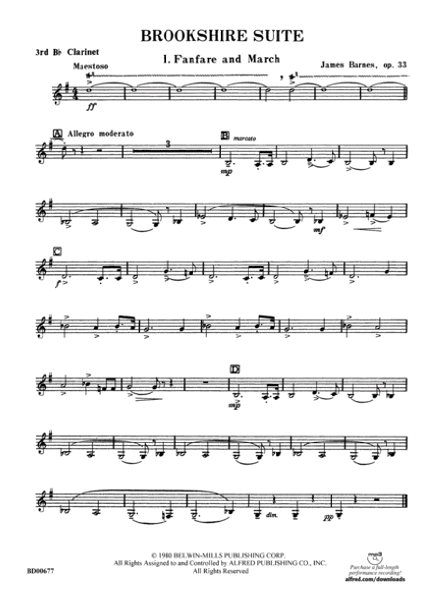 Brookshire Suite: 3rd B-flat Clarinet Concert Band scores gallery preview page 1