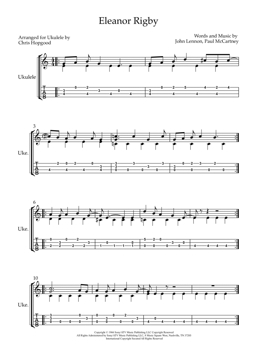 Eleanor Rigby Ukulele scores gallery preview page 1