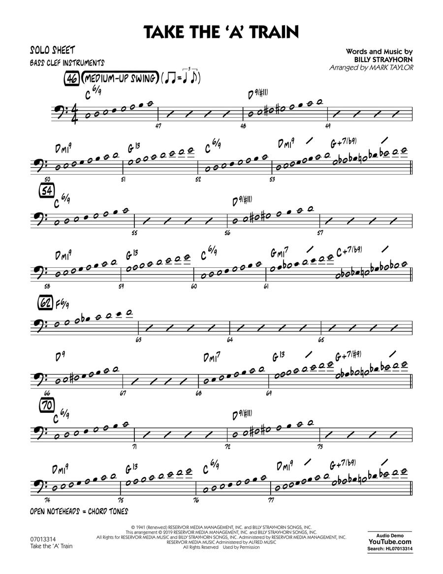 Take The 'A' Train (arr. Mark Taylor) - Bass Clef Solo Sheet Jazz Ensemble scores gallery preview page 1