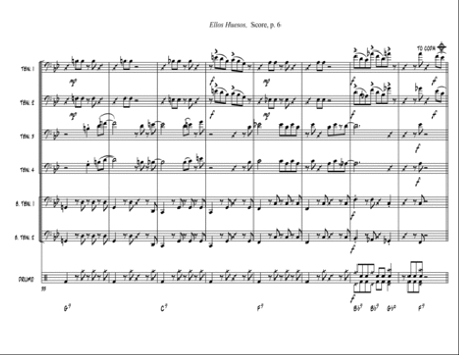 Ellos Huesos (Trombone Sextet + optional Drums) Small Ensemble scores gallery preview page 6
