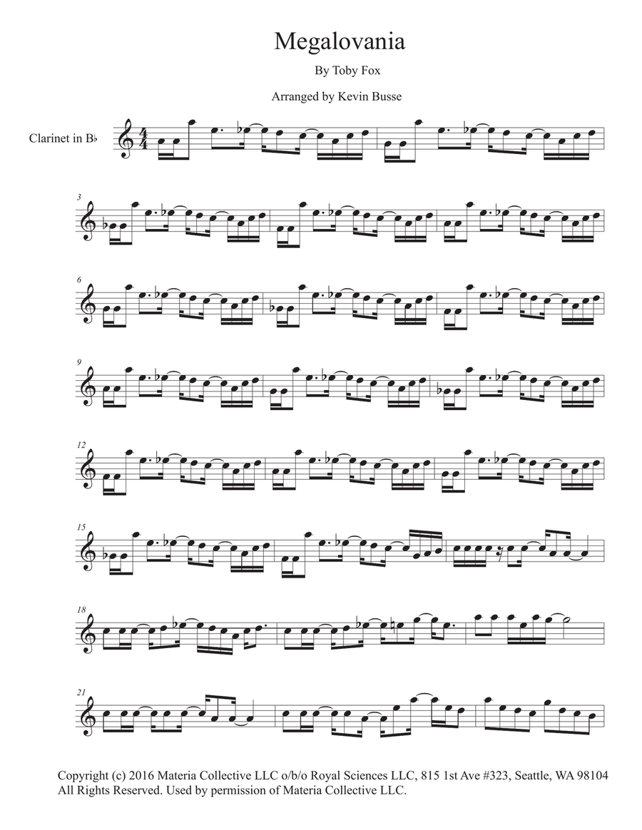 MEGALOVANIA (from Undertale) Clarinet Solo scores gallery preview page 1