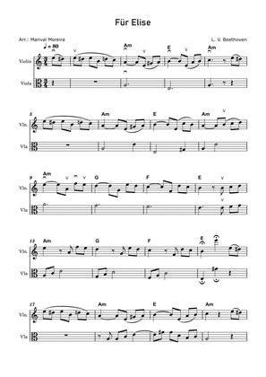 Fur Elise - Beethoven Violin and Viola (Score and Chords) v2