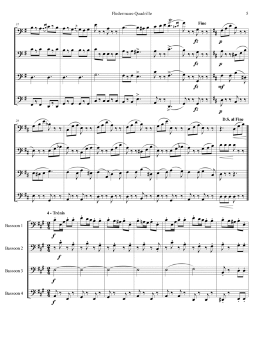 Fledermaus-Quadrille Op. 363 for bassoon quartet Woodwind Quartet scores gallery preview page 6