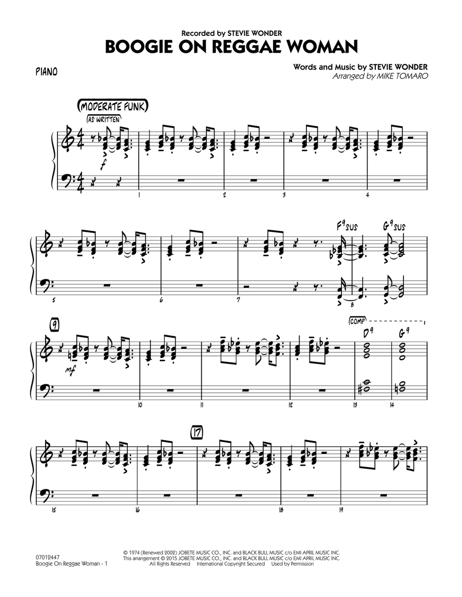 Boogie On Reggae Woman - Piano Jazz Ensemble scores gallery preview page 1