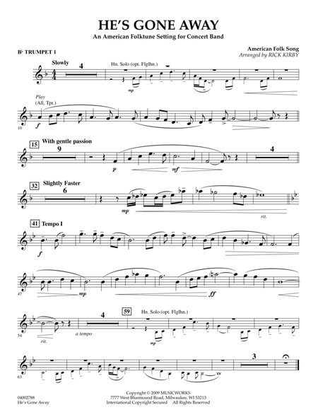 He's Gone Away (An American Folktune Setting for Concert Band) - Bb Trumpet 1