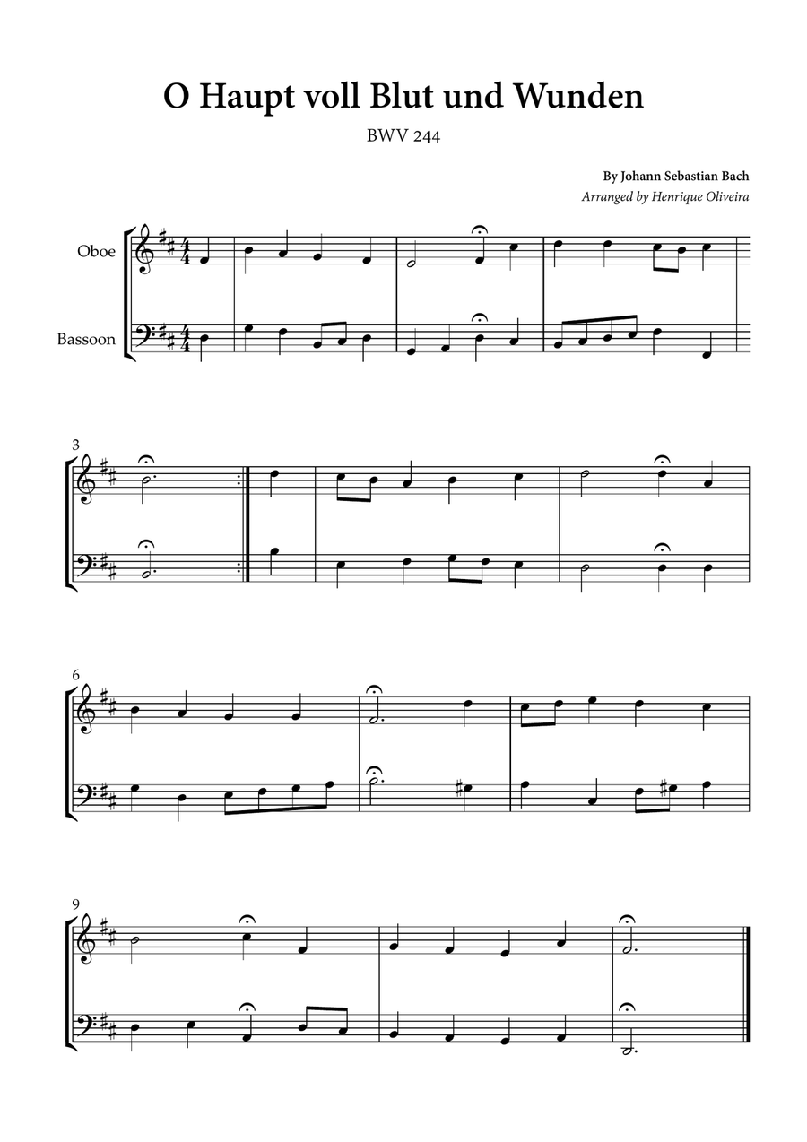 O Haupt voll Blut und Wunden (Oboe and Bassoon) - Johann Sebastian Bach Woodwind Duet scores gallery preview page 1