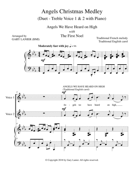 ANGELS CHRISTMAS MEDLEY (Duet - Treble Voice 1 & 2 with Piano) image number null