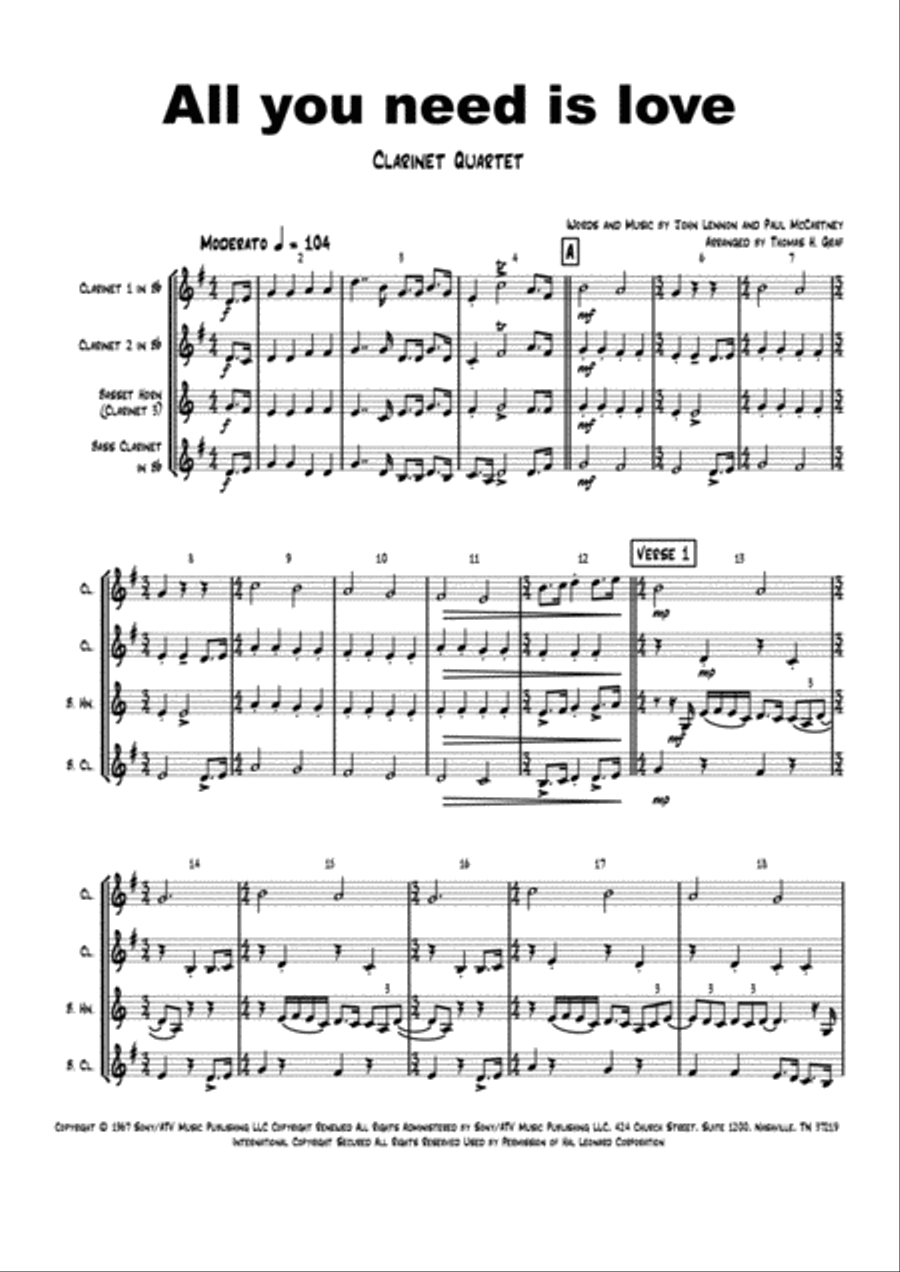 All You Need Is Love All You Need Is Love Woodwind Ensemble scores gallery preview page 1