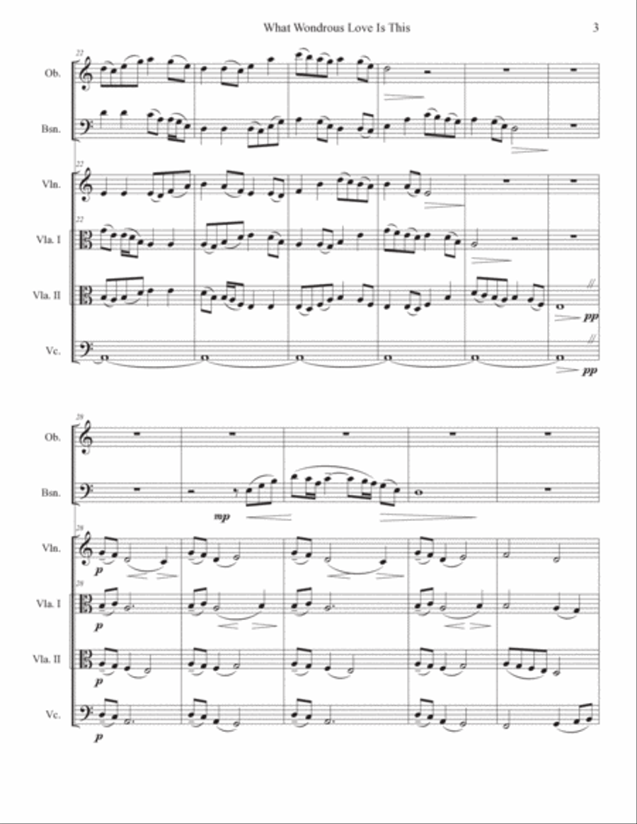 Wondrous Love (string quartet, oboe, and bassoon) Small Ensemble scores gallery preview page 3