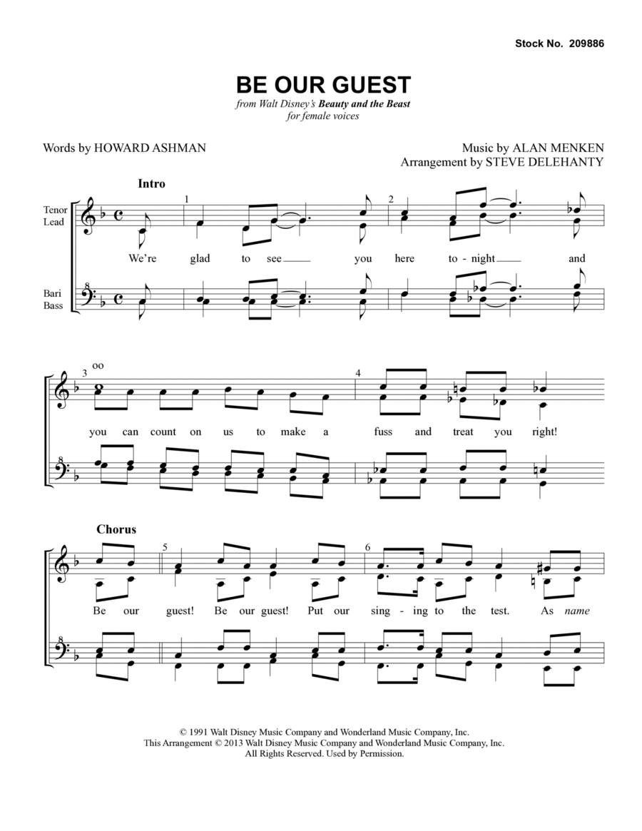 Be Our Guest (from Beauty and The Beast) (arr. Steve Delehanty) SSAA scores gallery preview page 1