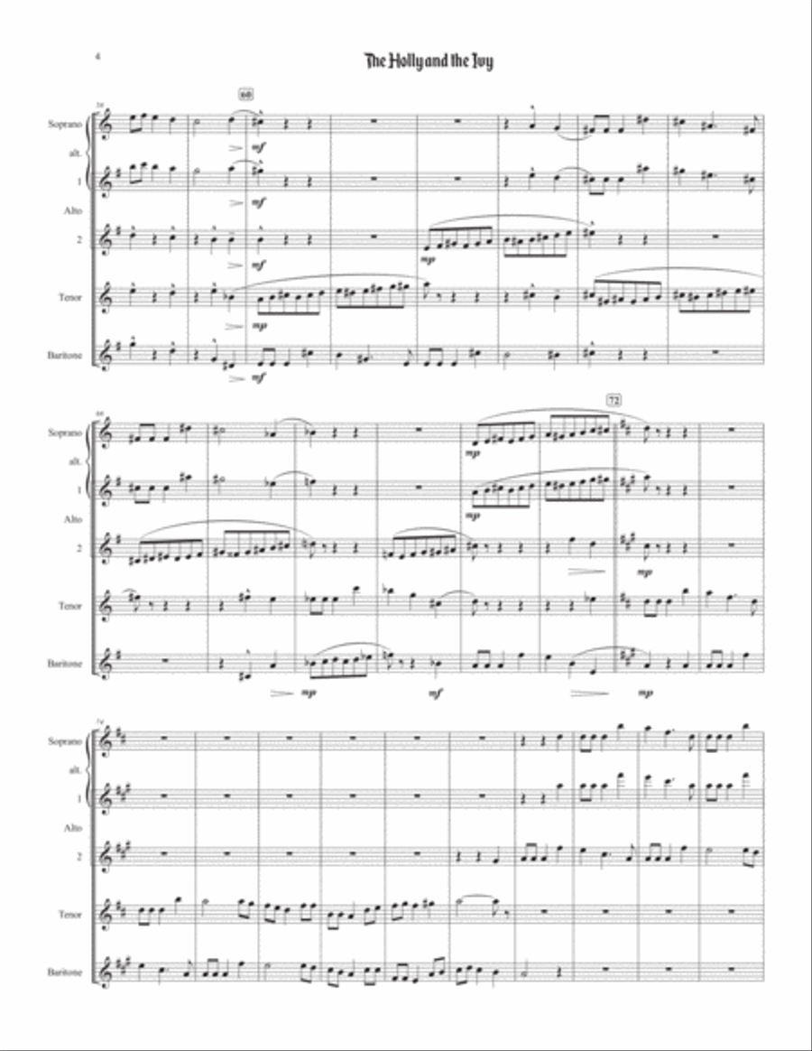 The Holly and the Ivy (for saxophone quartet) Saxophone Quartet scores gallery preview page 4