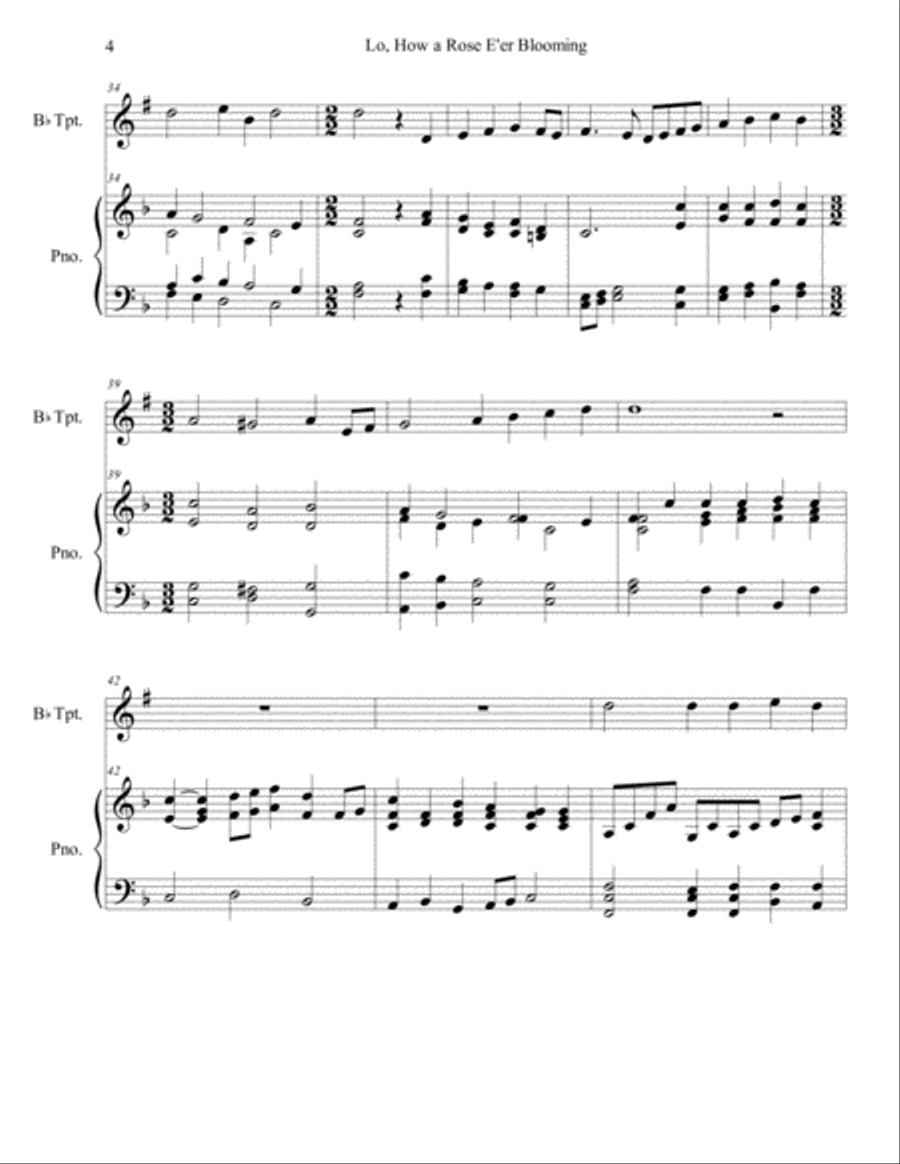Lo, How a Rose E'er Blooming (trumpet/piano), arr. Brenda Portman Trumpet Solo scores gallery preview page 4