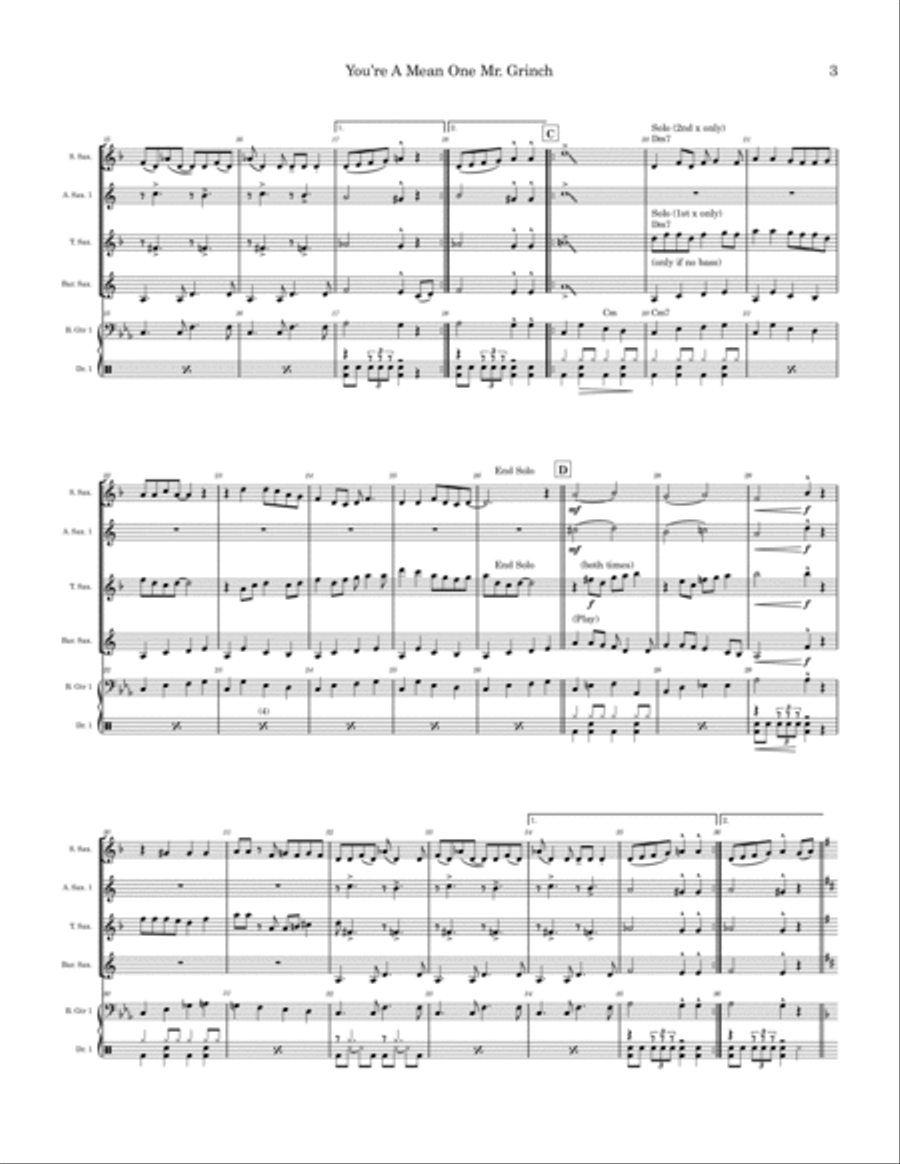 You're A Mean One, Mr. Grinch Saxophone Quartet scores gallery preview page 3