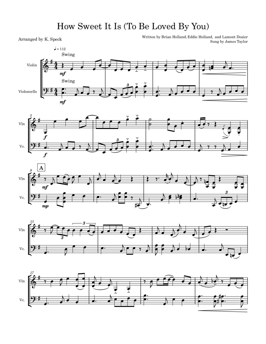 How Sweet It Is (to Be Loved By You) String Duet scores gallery preview page 1