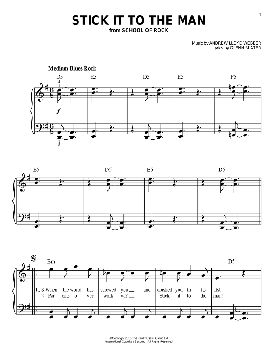 Stick It To The Man (from School of Rock: The Musical) Easy Piano scores gallery preview page 1