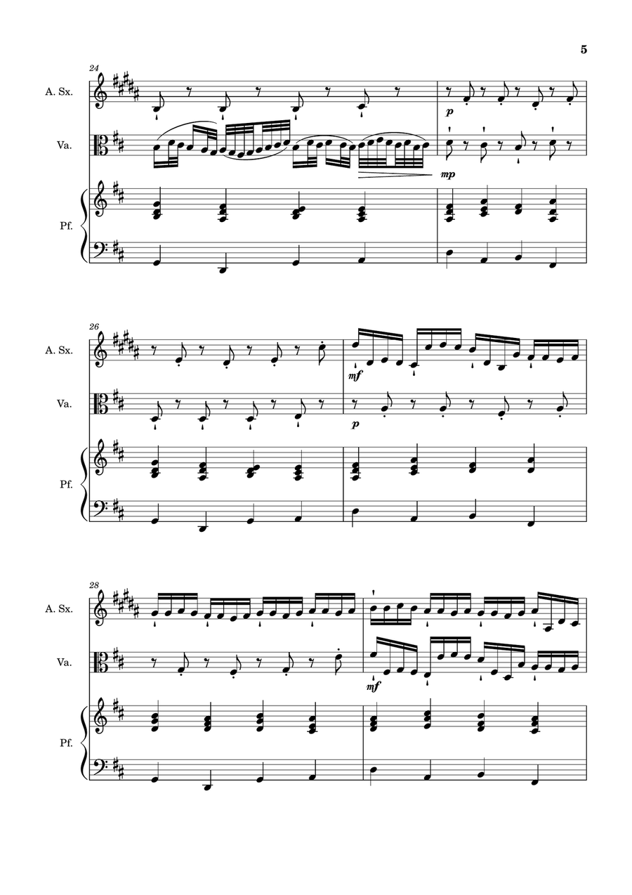 Canon in D Major, P.37; T.337. A. Sax, Viola, and Piano. Score and Parts. Chamber Music scores gallery preview page 5
