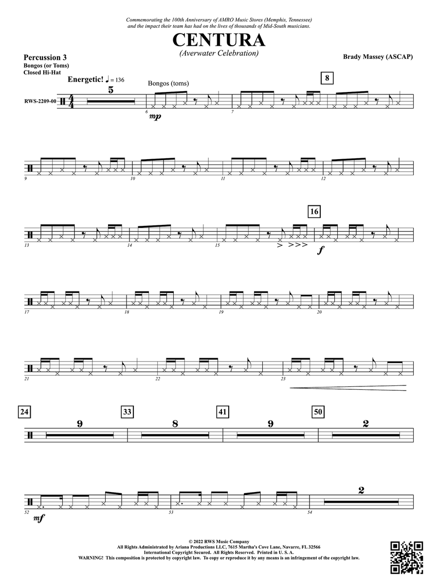 Centura - Averwater Celebration: 3rd Percussion Percussion scores gallery preview page 1