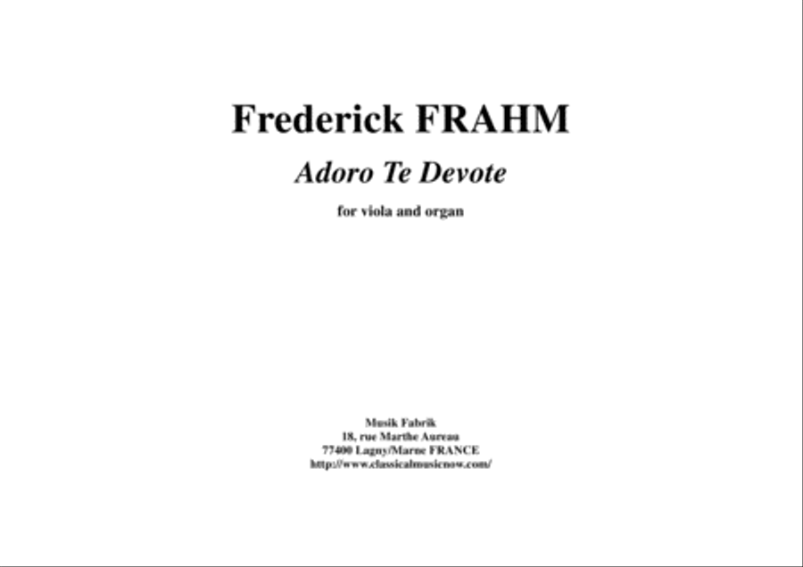 Frederick Frahm: Adoro Te Devote for viola and organ