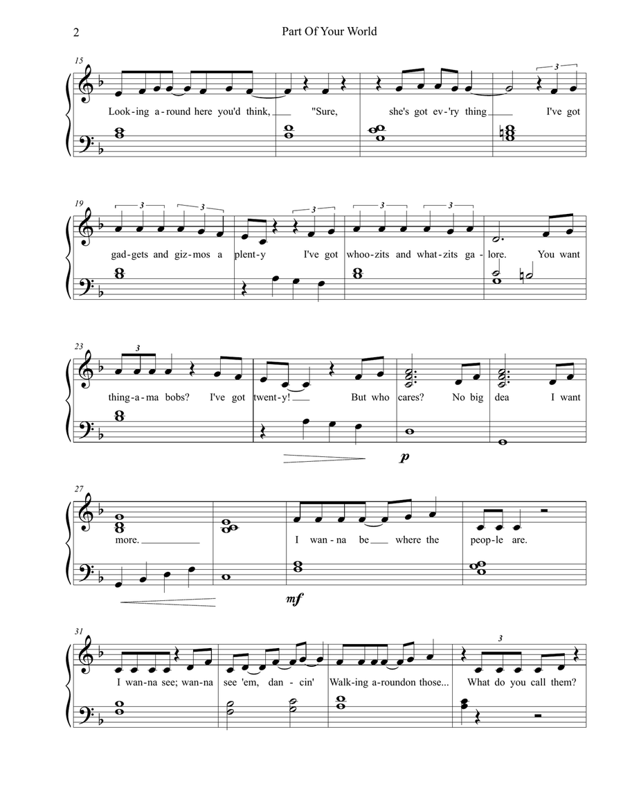 Part Of Your World Part Of Your World Easy Piano scores gallery preview page 2