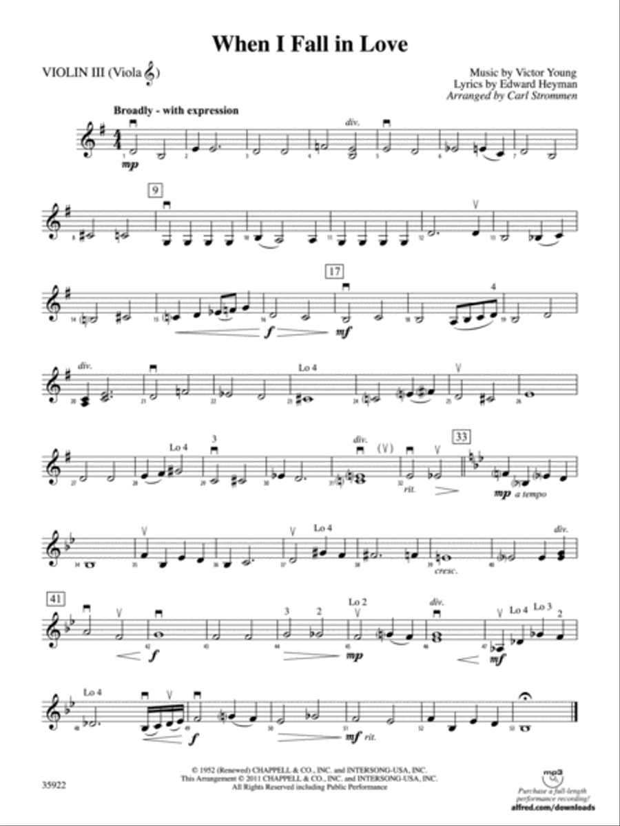 When I Fall in Love: 3rd Violin (Viola [TC]) String Orchestra scores gallery preview page 1
