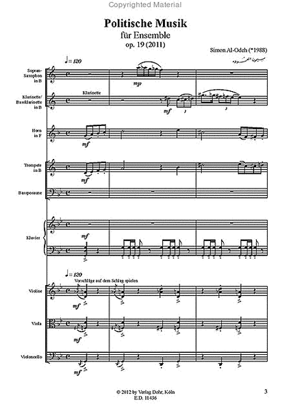 Politische Musik für Ensemble (9 Spieler) op. 19 (2011)