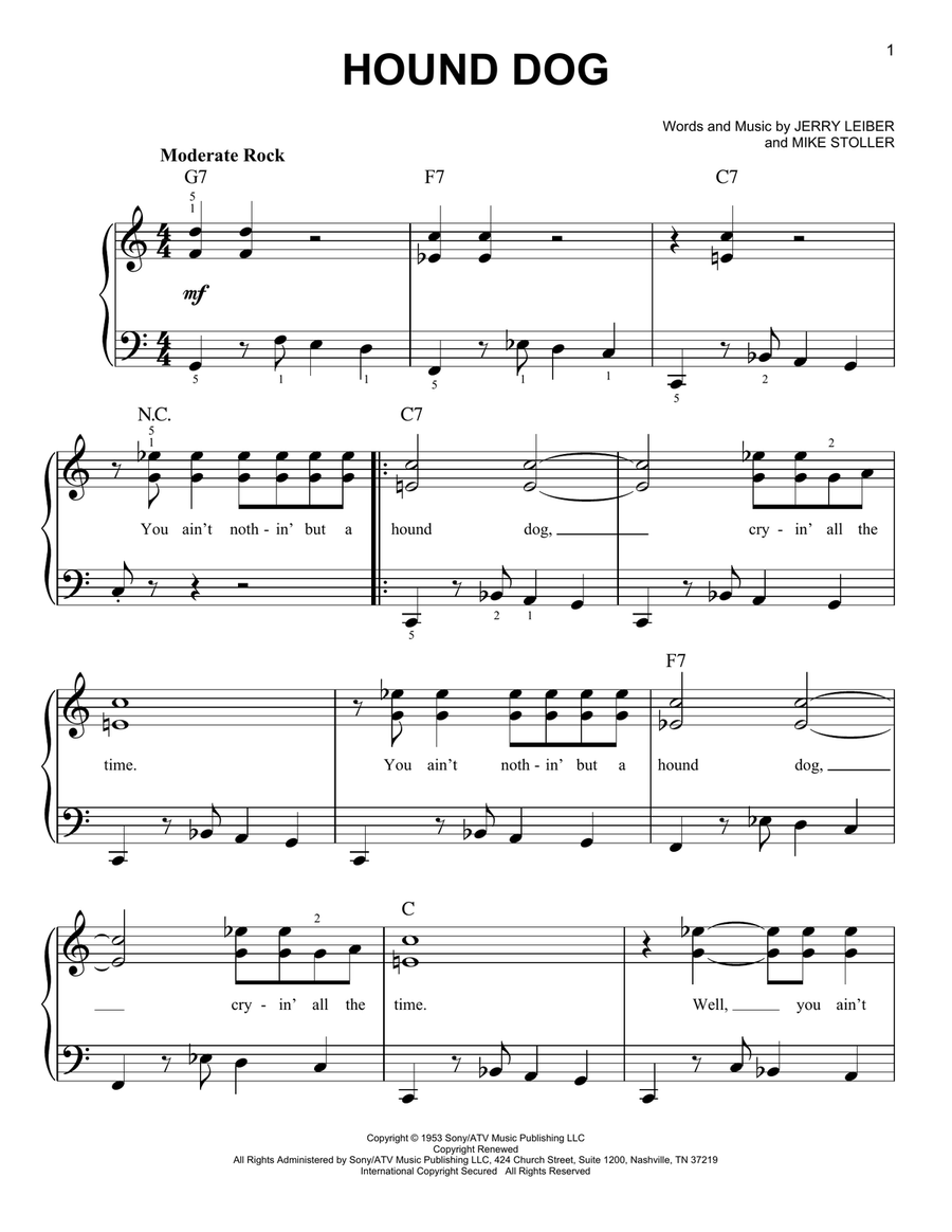 Hound Dog Easy Piano scores gallery preview page 1