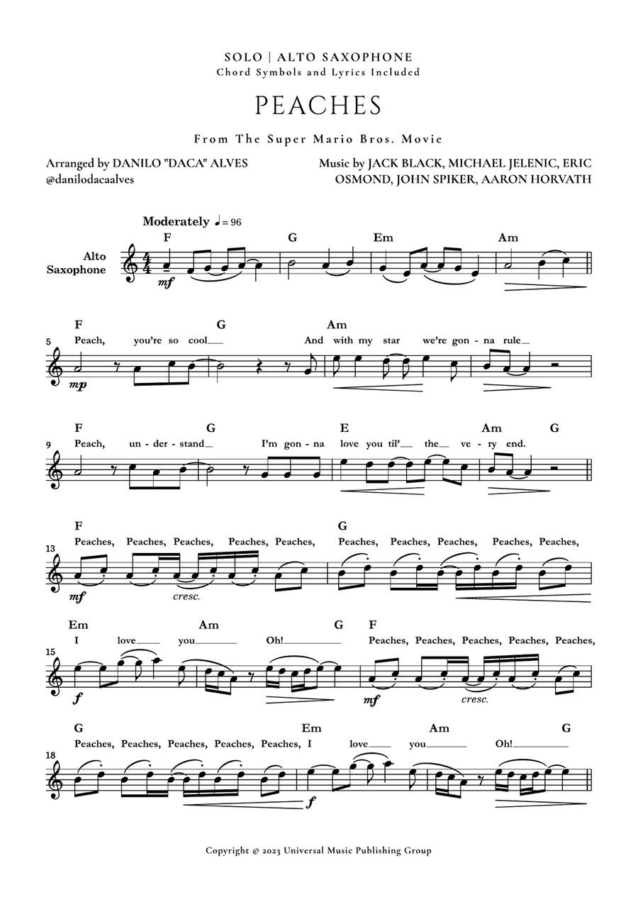 Peaches Alto Saxophone scores gallery preview page 1