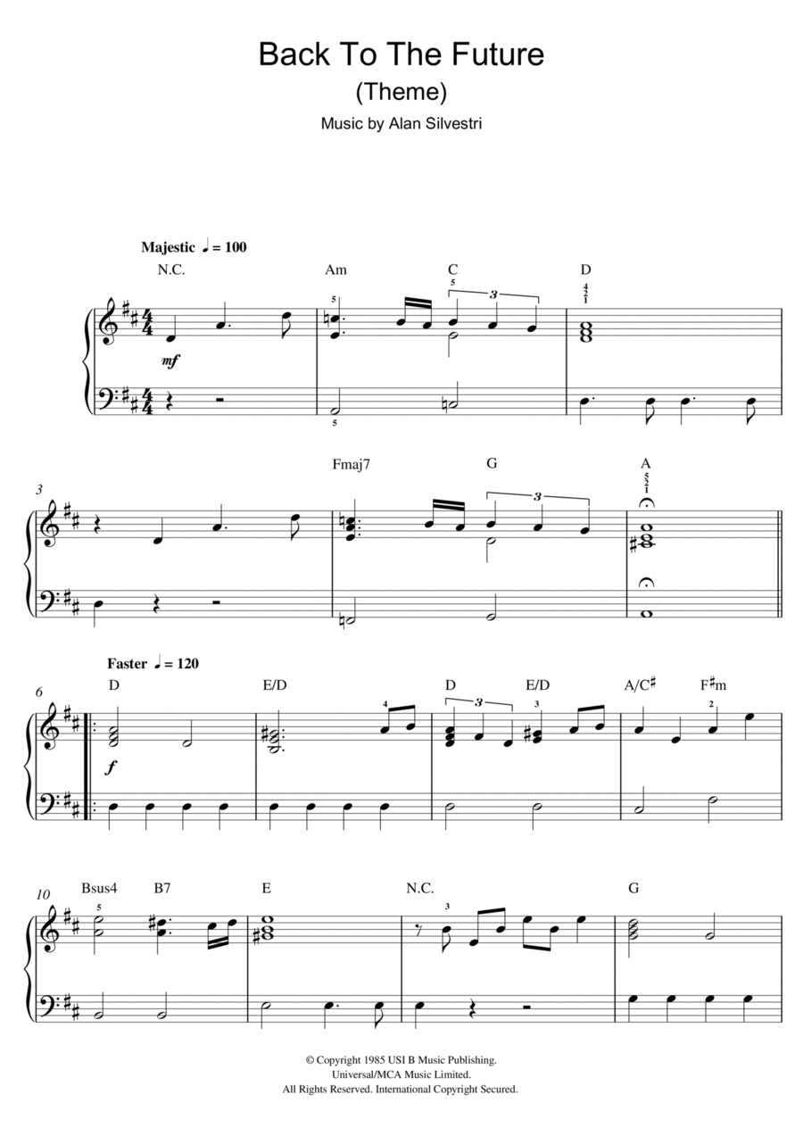 Back To The Future (Theme) Easy Piano scores gallery preview page 1