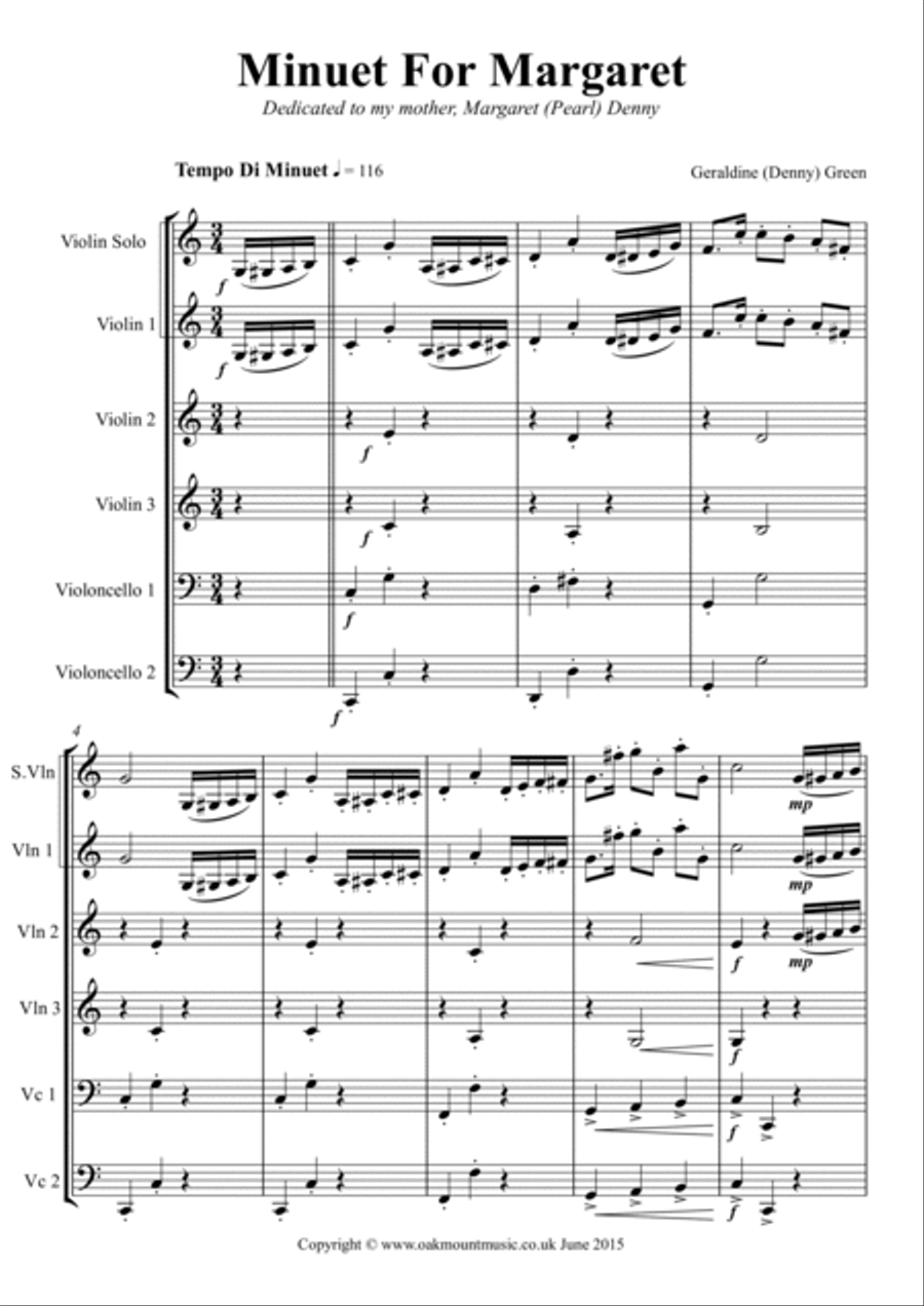 Minuet For Margaret, for Strings. (School Arrangement) Chamber Music scores gallery preview page 2