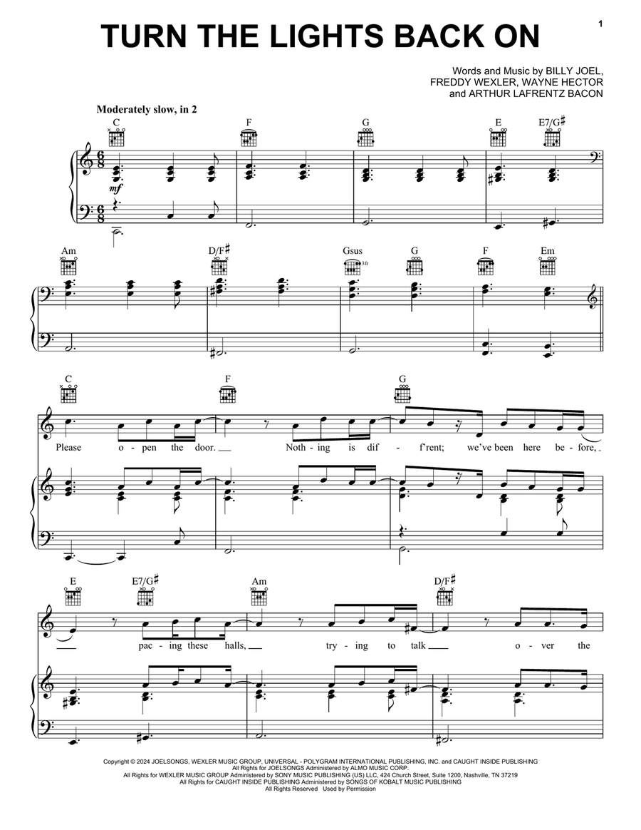 Turn The Lights Back On Piano, Vocal, Guitar scores gallery preview page 1