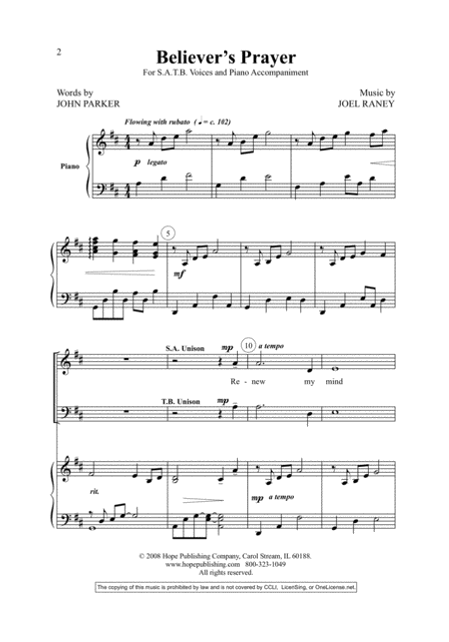 Believer's Prayer Believer's Prayer 4-Part scores gallery preview page 2