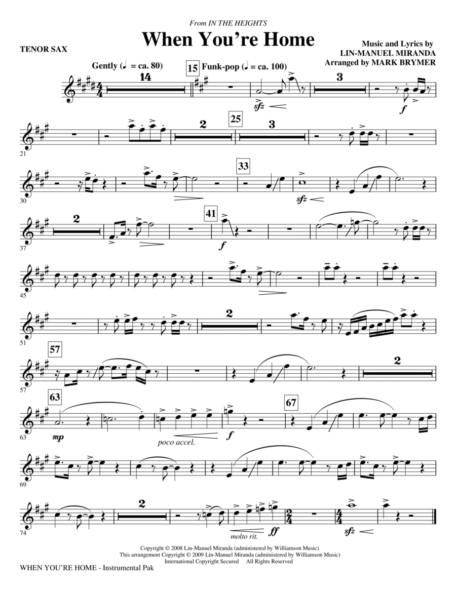 When You're Home (from In The Heights) (arr. Mark Brymer) - Tenor Saxophone