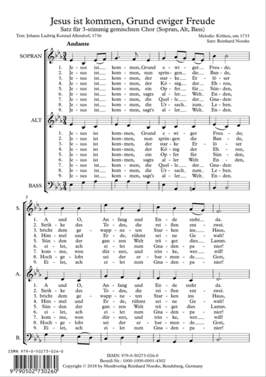 Jesus ist kommen, Grund ewiger Freude 3-Part scores gallery preview page 1