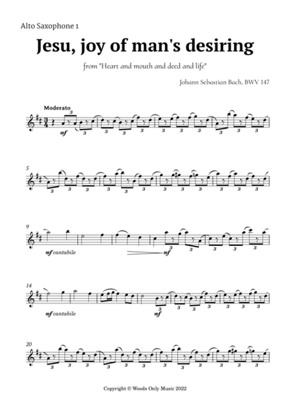 Jesu, joy of man's desiring by Bach for Saxophone Quartet image number null