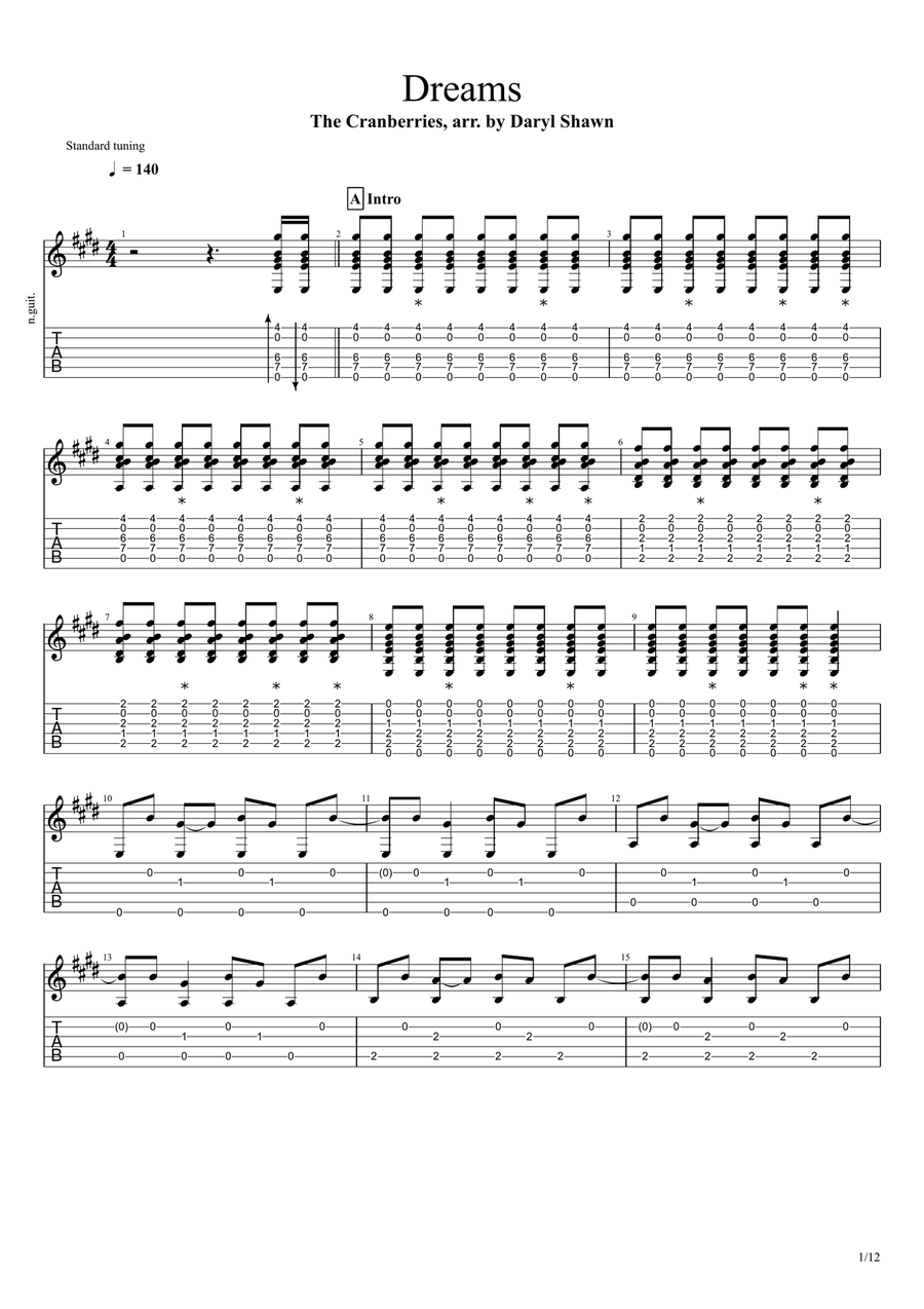 Dreams Acoustic Guitar scores gallery preview page 1