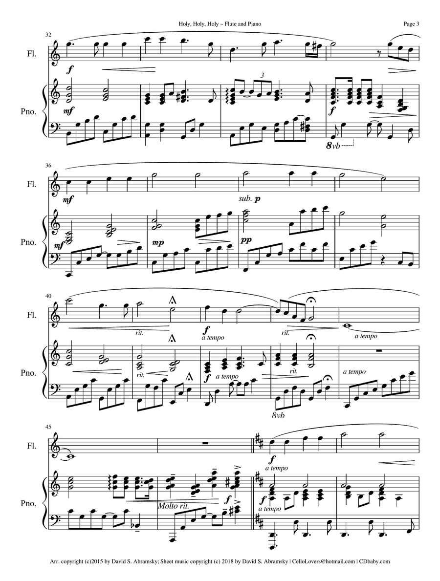 Holy, Holy, Holy (arr. for flute and piano) Flute Solo scores gallery preview page 3