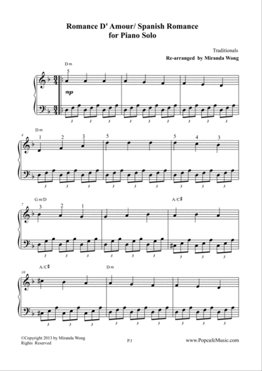 Romance de Amor (Spanish Romance) - Beautiful Piano Version 4-Part scores gallery preview page 2