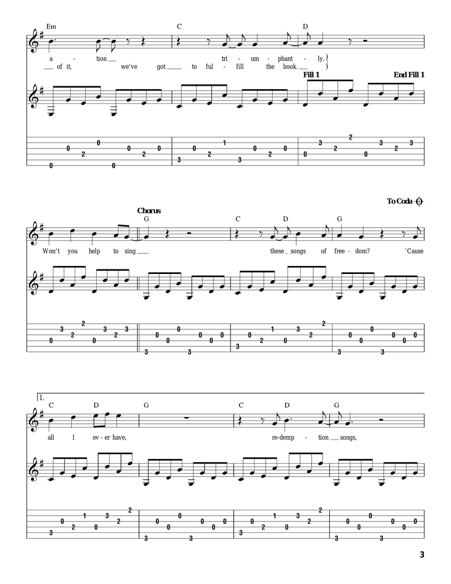 Redemption Song Acoustic Guitar scores gallery preview page 3
