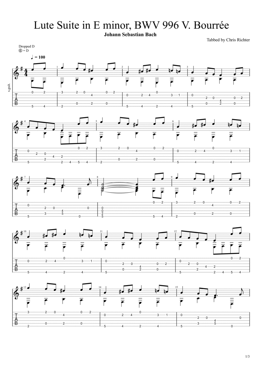 Book cover for Bourrée from Lute Suite in E minor, BWV 996 (Johann Sebastian Bach)