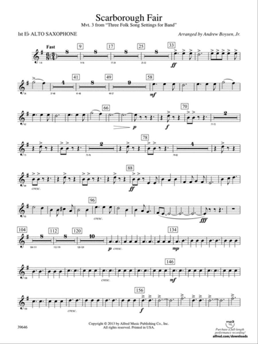 Scarborough Fair: E-flat Alto Saxophone Concert Band scores gallery preview page 1