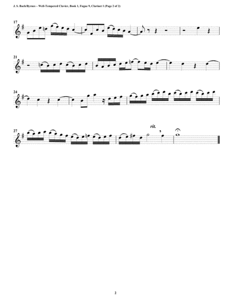 Fugue 09 from Well-Tempered Clavier, Book 1 (Clarinet Quartet) image number null